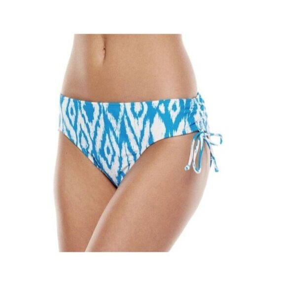 Apt. 9 Blue White Ikat Hipster Ruched Bikini Swim Bottoms Size Large NWT $40 - Picture 1 of 10